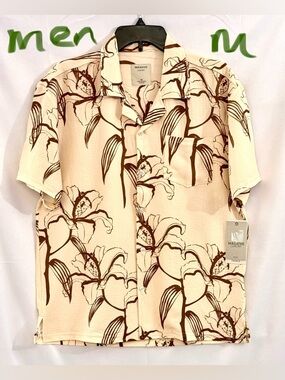Massive Luxury Cream Floral Short-Sleeve Button-Down Shirt